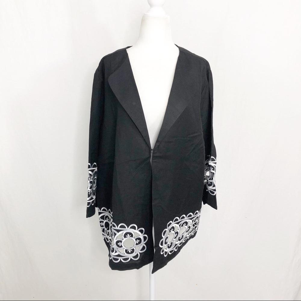 NEW Bob Mackenzie Wearable Art QVC Linen 3/4 Sleeve Embroidered Blazer, Size 2X
